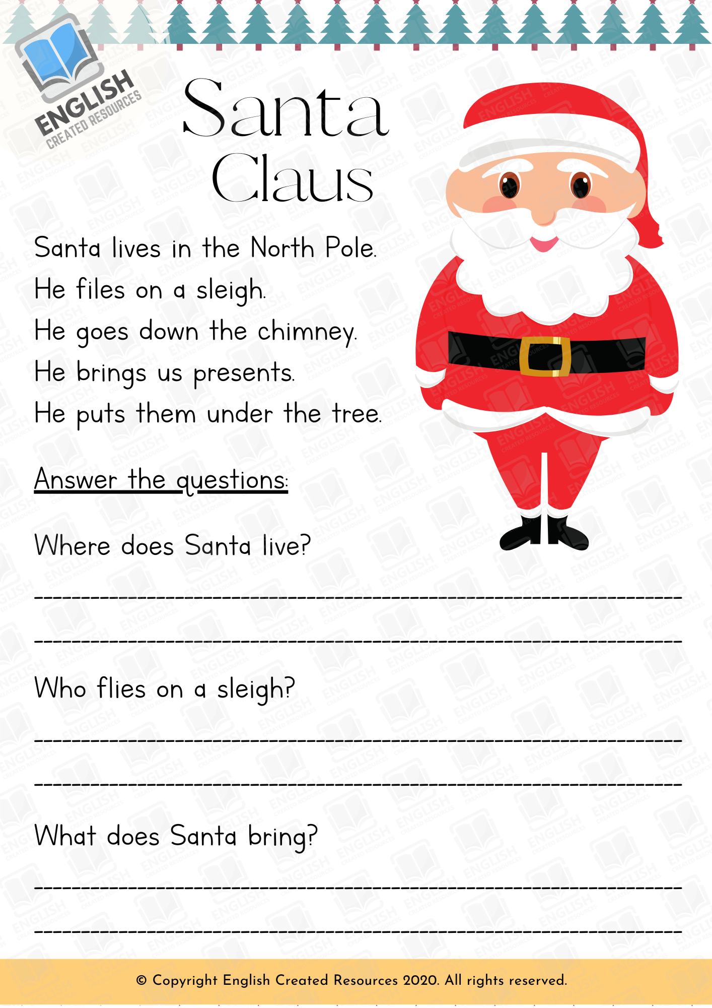 Christmas Reading Worksheets For Kindergarten