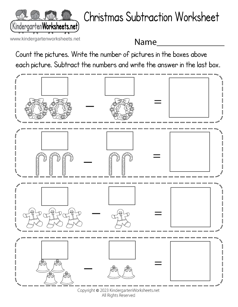 Christmas Subtraction Worksheets