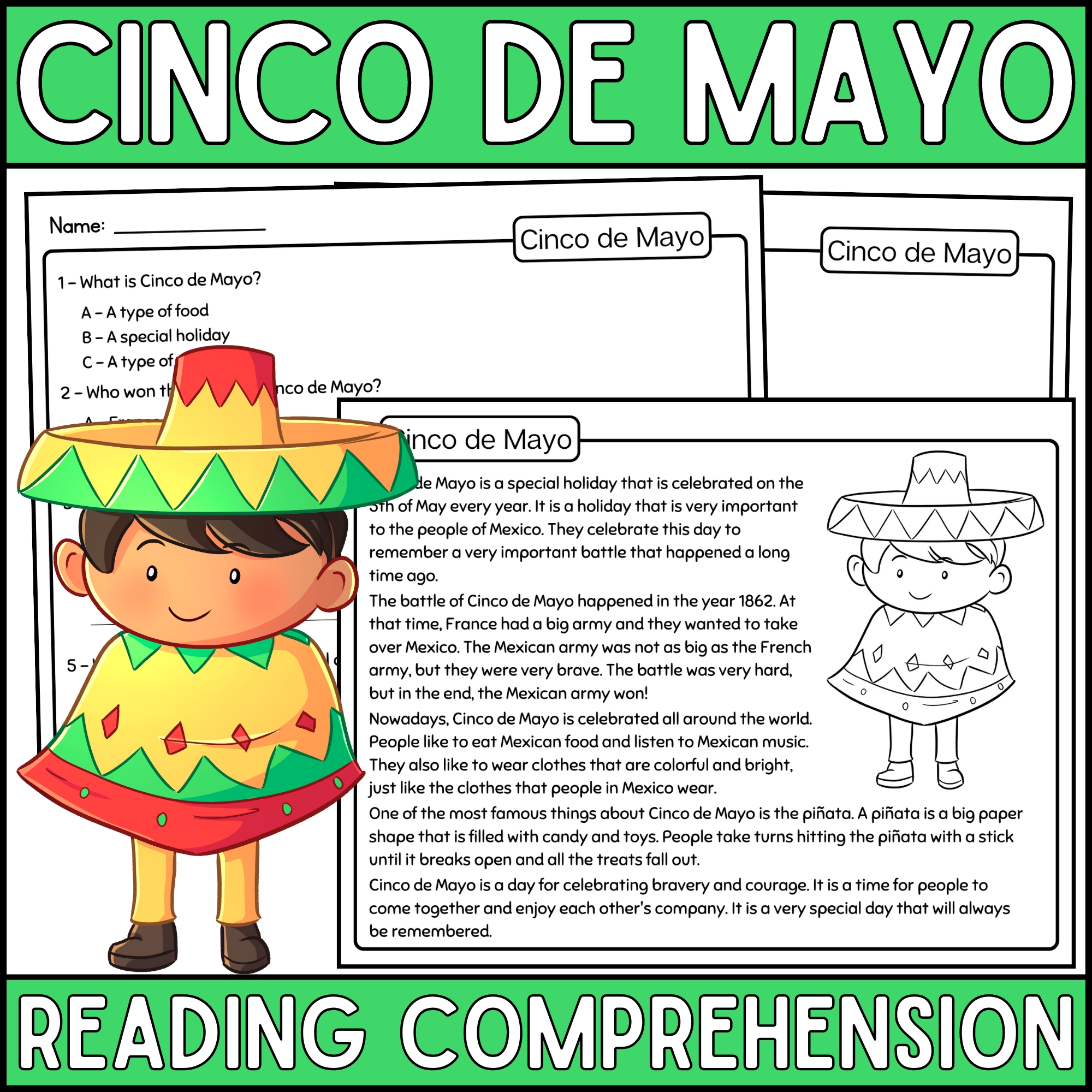 Cinco De Mayo Reading Comprehension Worksheets