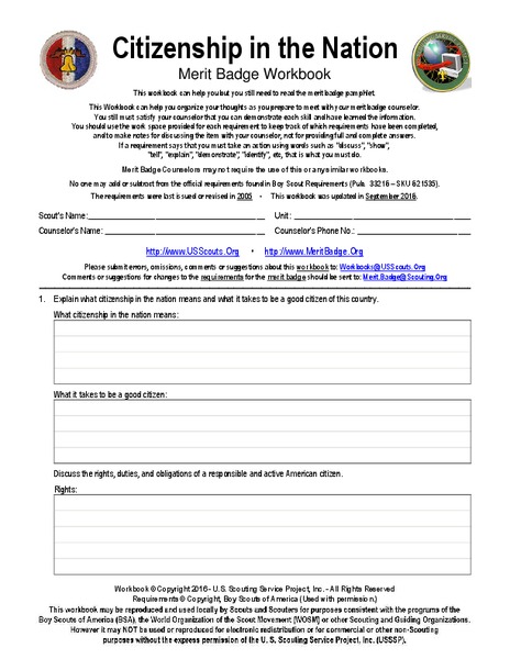 Citizenship Community Merit Badge Worksheet