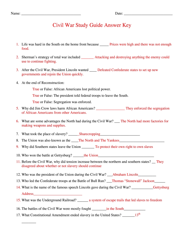 Civil War Worksheets for Engaging History Lessons