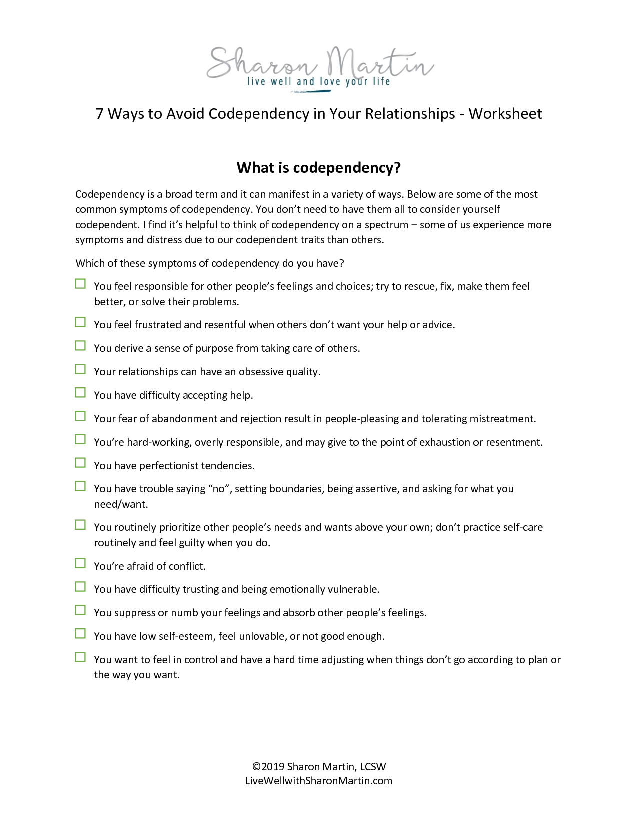 Codependent Worksheets Pdf