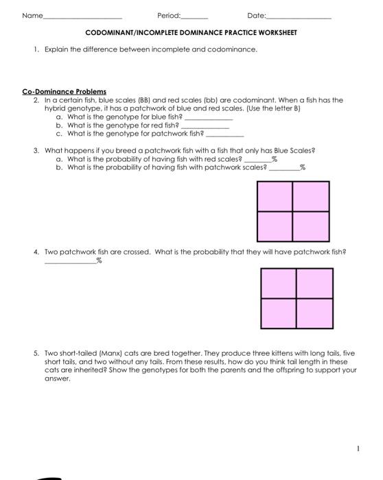 Codominant and Incomplete Dominance Practice Worksheet Answer Key