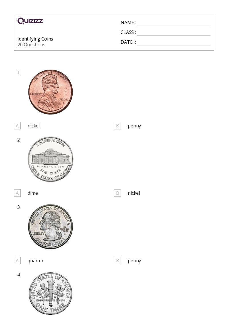 Coin Recognition Worksheet