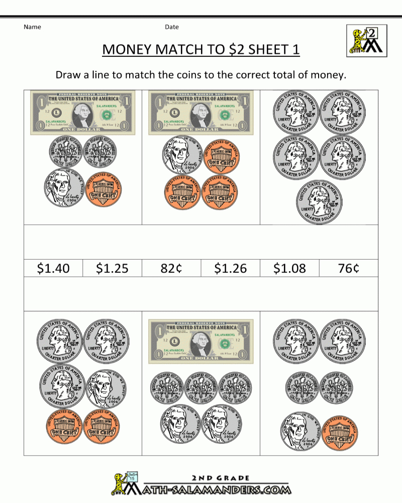 5 Coin Counting Worksheets for 2nd Grade Kids