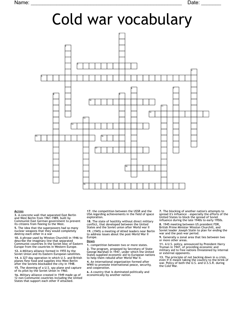 Cold War Vocabulary Worksheet Answer Key