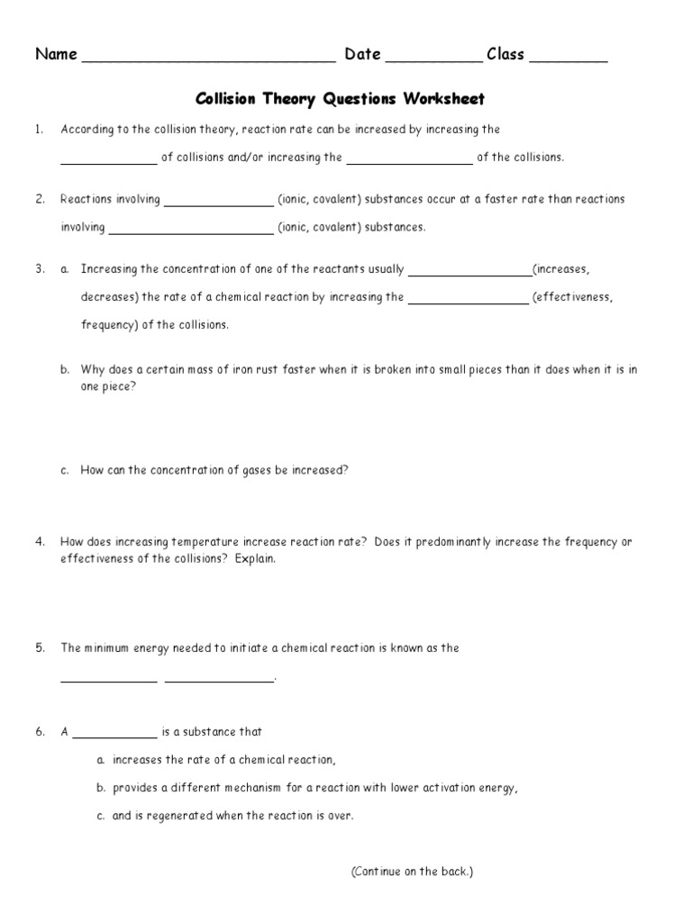 Collision Theory Worksheet: Mastering Chemical Reactions