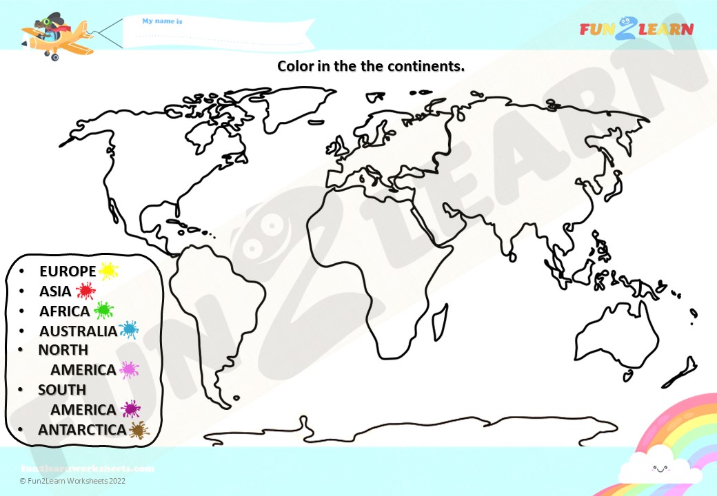 Color Continents Worksheet for Kids Geography Fun