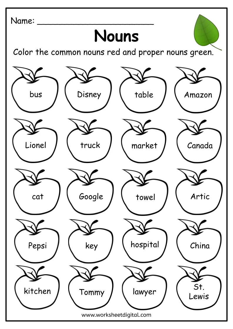 Color The Nouns Worksheet Free