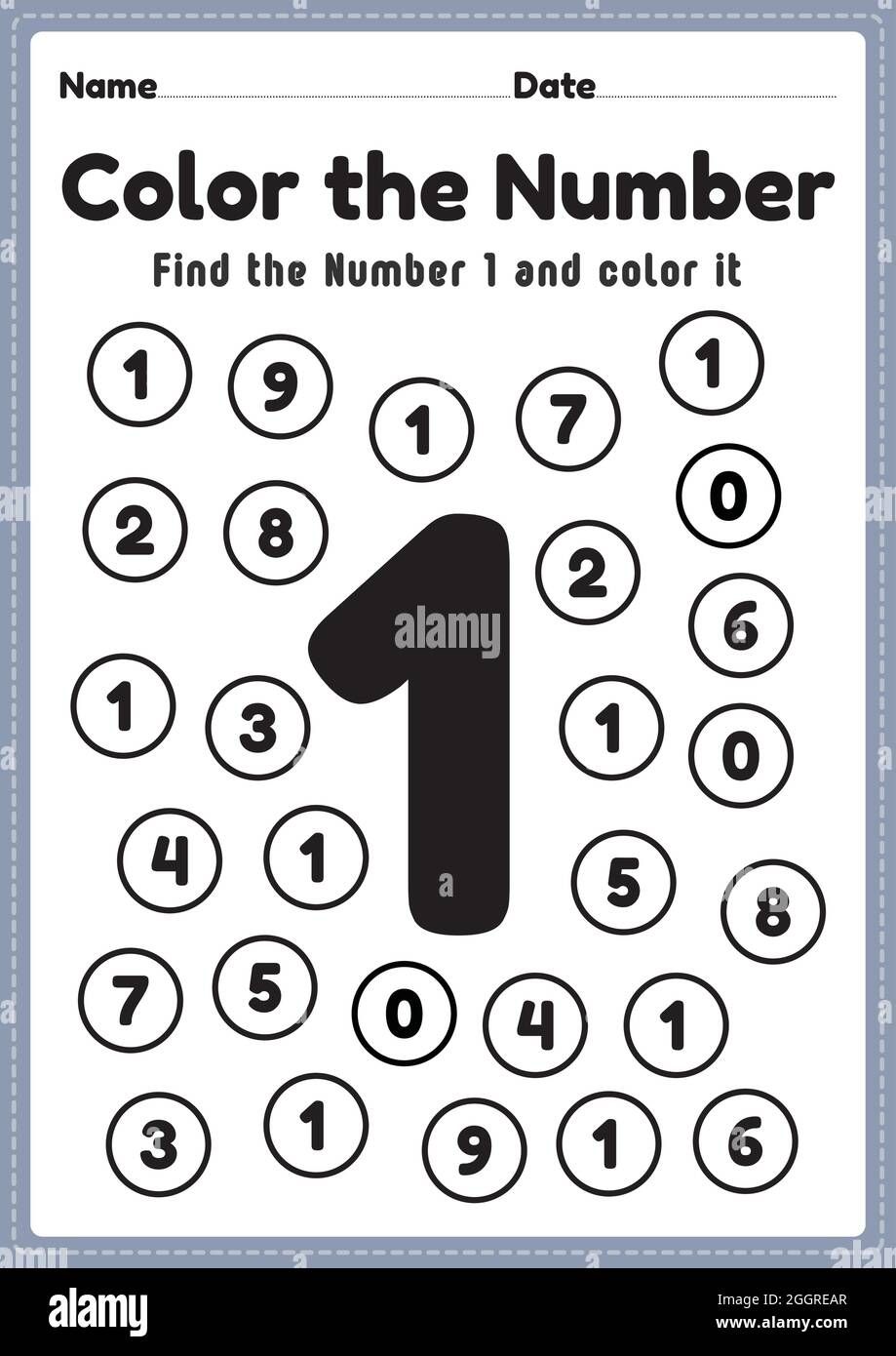 Coloring Numbers Number 1 Worksheet Math Printable Sheet For Preschool And Kindergarten K