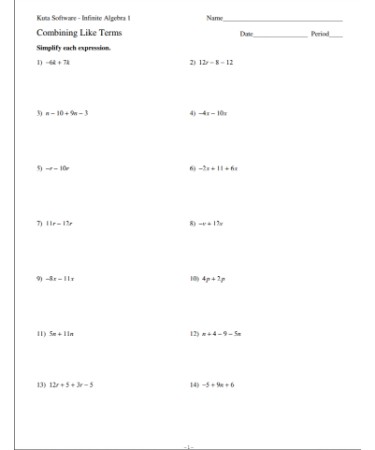 Combine Like Terms Made Easy Worksheet