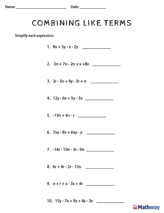 Combining Like Terms Worksheet With Answers and Solutions