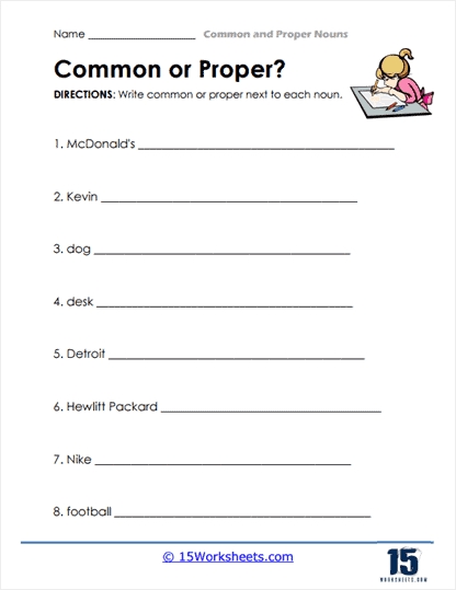 Nouns Made Easy: Common and Proper Nouns Worksheets