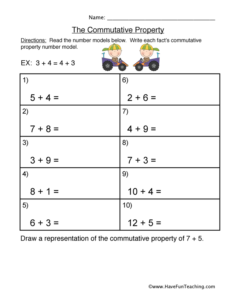 Commutative Property Worksheet Addition