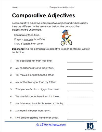 Comparative Adjectives Worksheet for Grammar Mastery