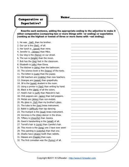 Comparative And Superlative Worksheet Pdf