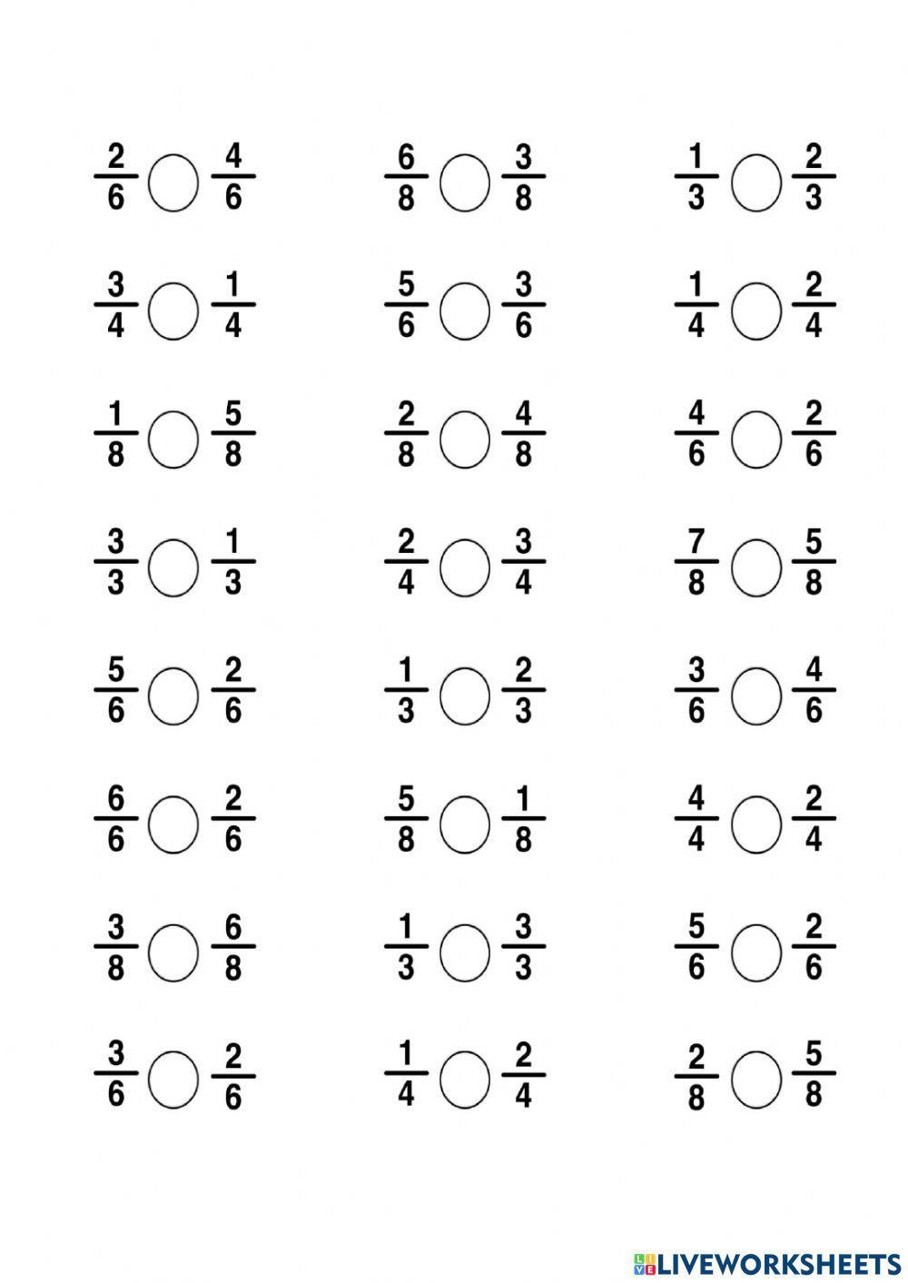 Compare Fractions Same Denominator Worksheet