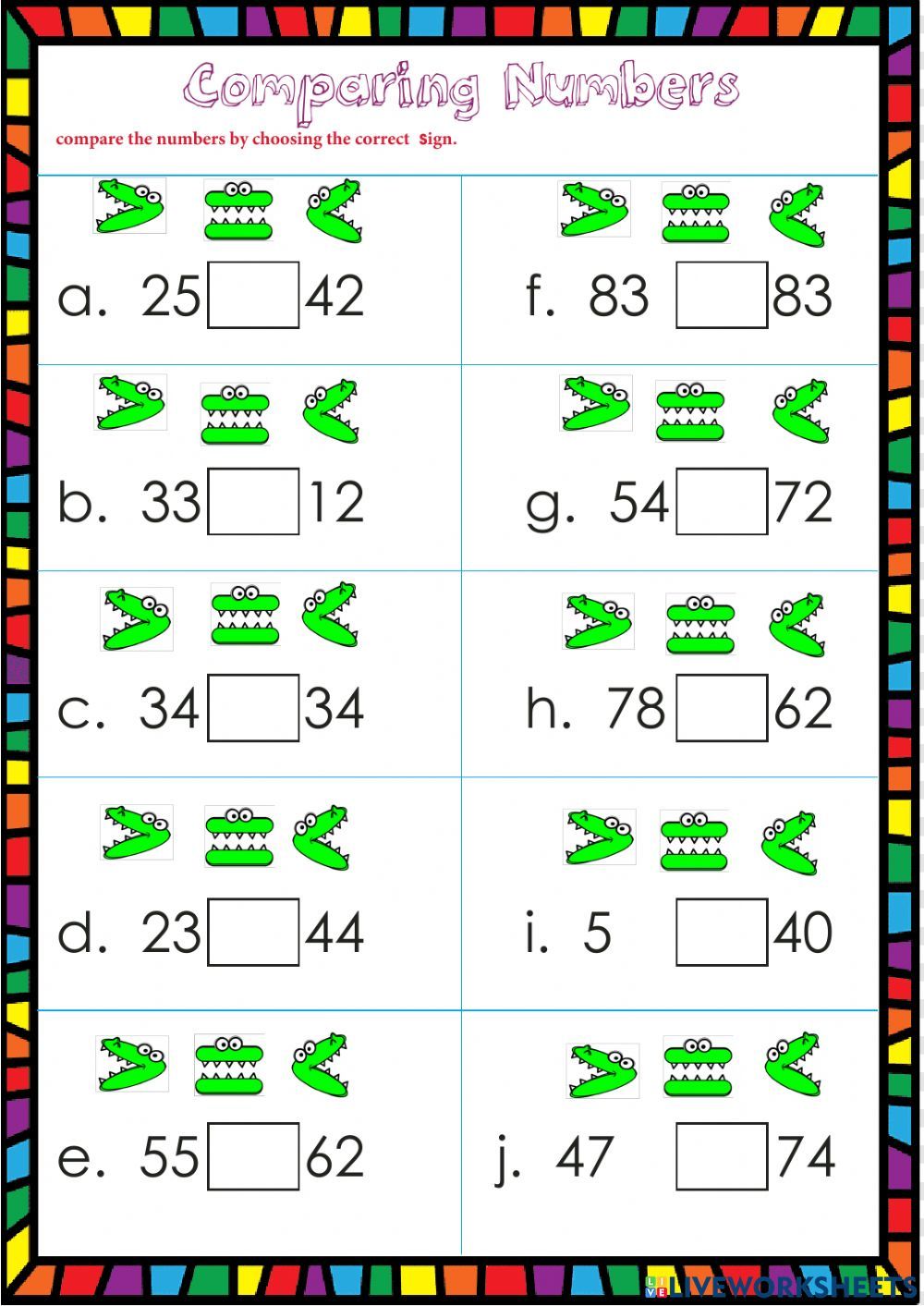 Compare Numbers Worksheet