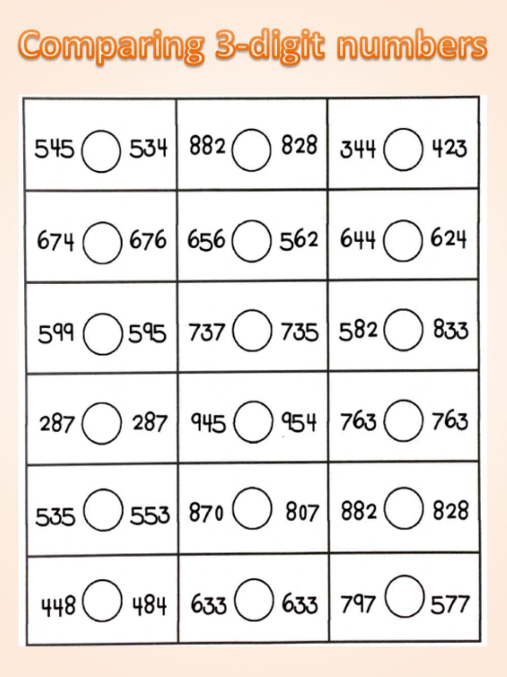 Comparing 3 Digit Numbers Worksheets Pdf