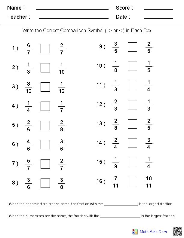 Comparing Fraction Worksheet Grade 3