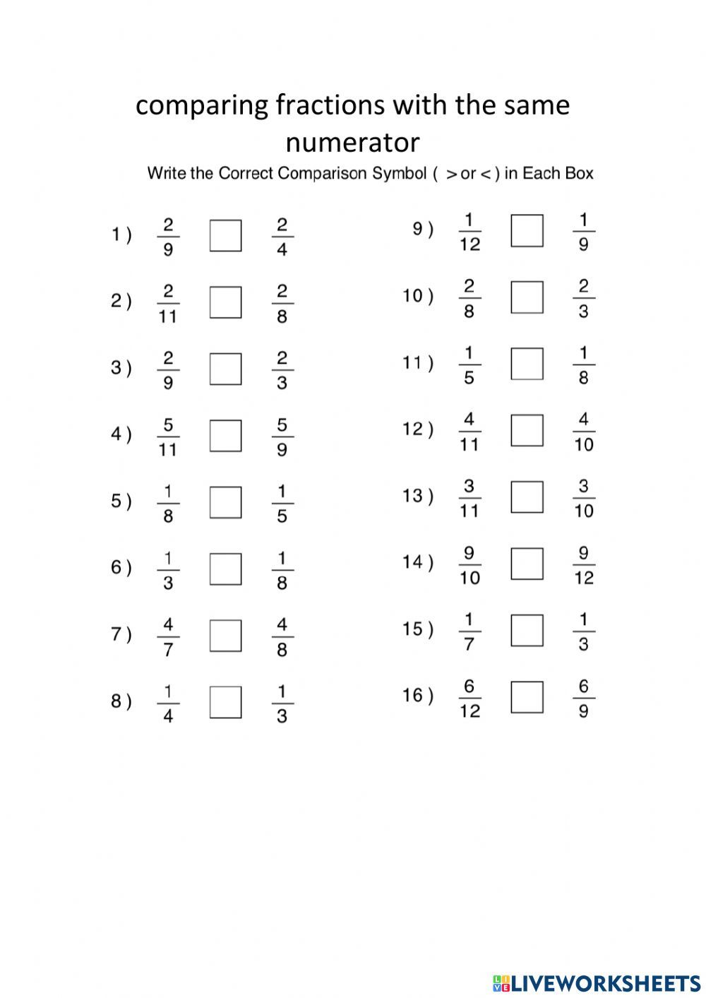 Comparing Fractions with Same Numerator Made Easy