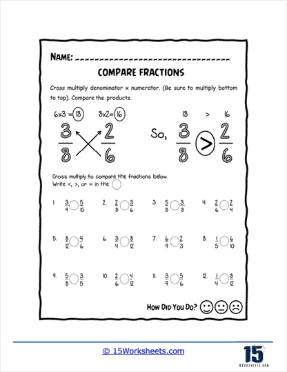 Comparing Fractions Worksheets 15 Worksheets Com