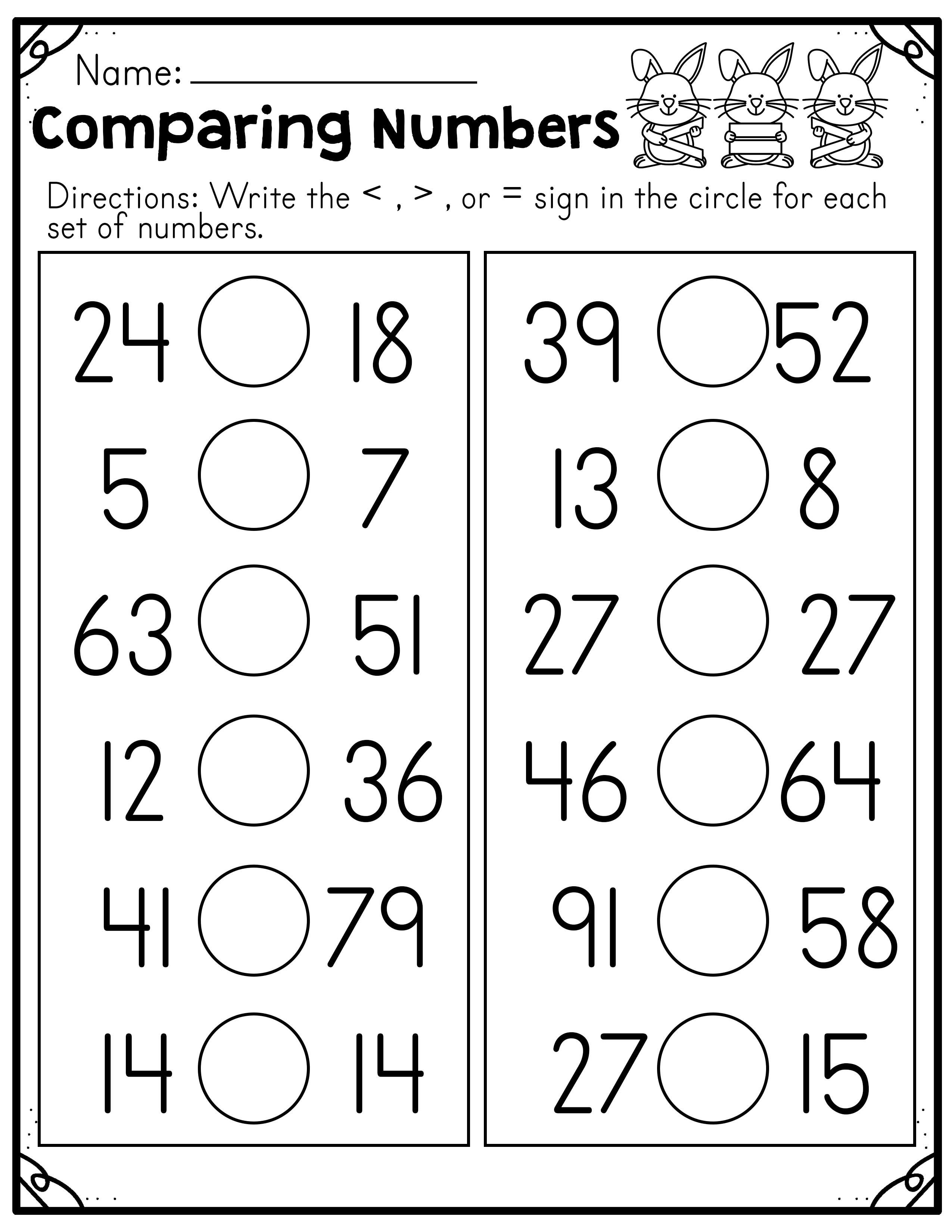 Comparing Numbers Worksheets for Kids Made Easy