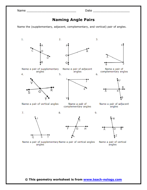 Complementary and Supplementary Angles Math Worksheet