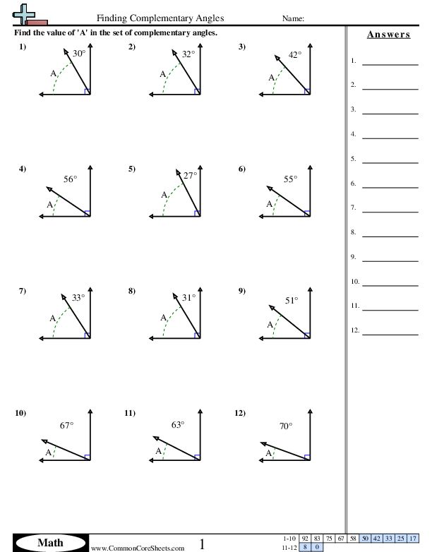 Complementary Angles Worksheet Flakeinspire