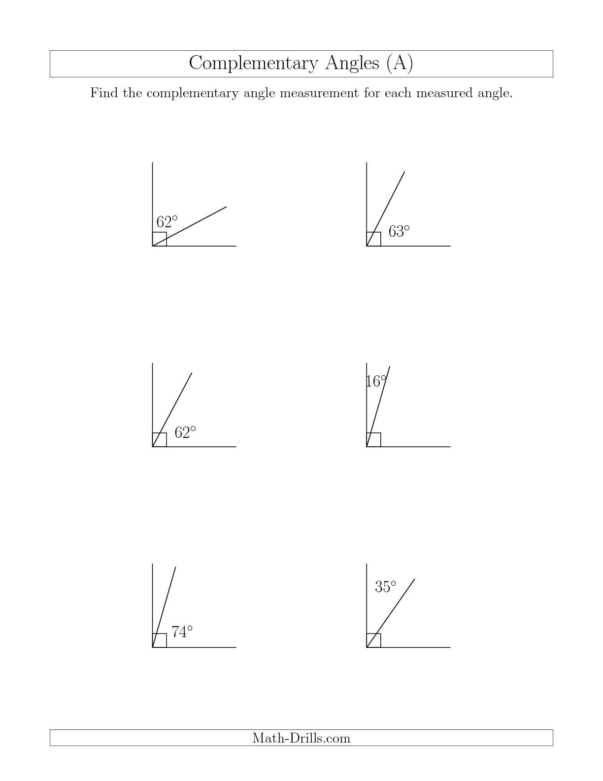 Complementary Angles Worksheet: Find the Missing Angle