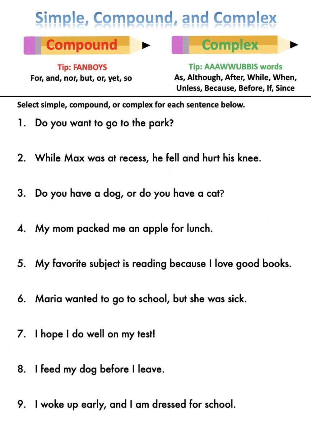 Compound Complex Sentence Worksheets