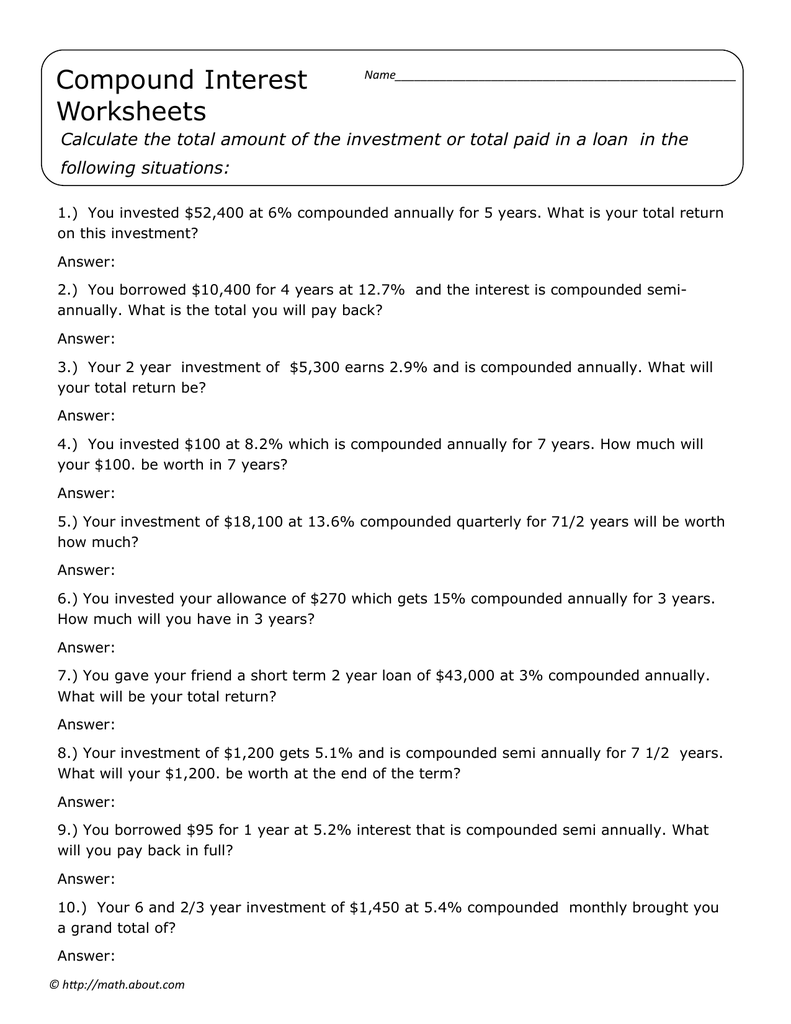 Compound Interest Worksheet Pdf