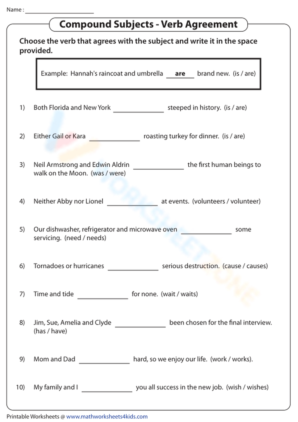 Compound Subject And Verb Worksheet