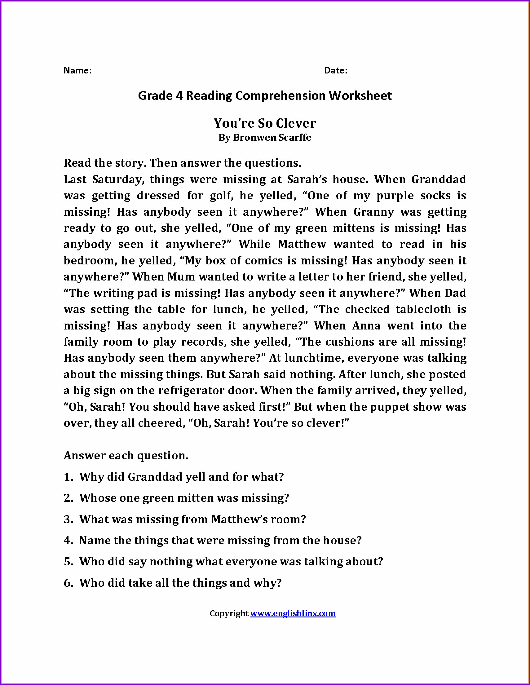 10 Engaging Comprehension Worksheets for Grade 4