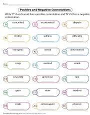 Connotation and Denotation Worksheet Activities