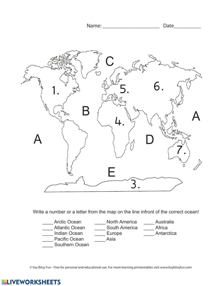 Continents And Oceans Of The World Worksheet Answers