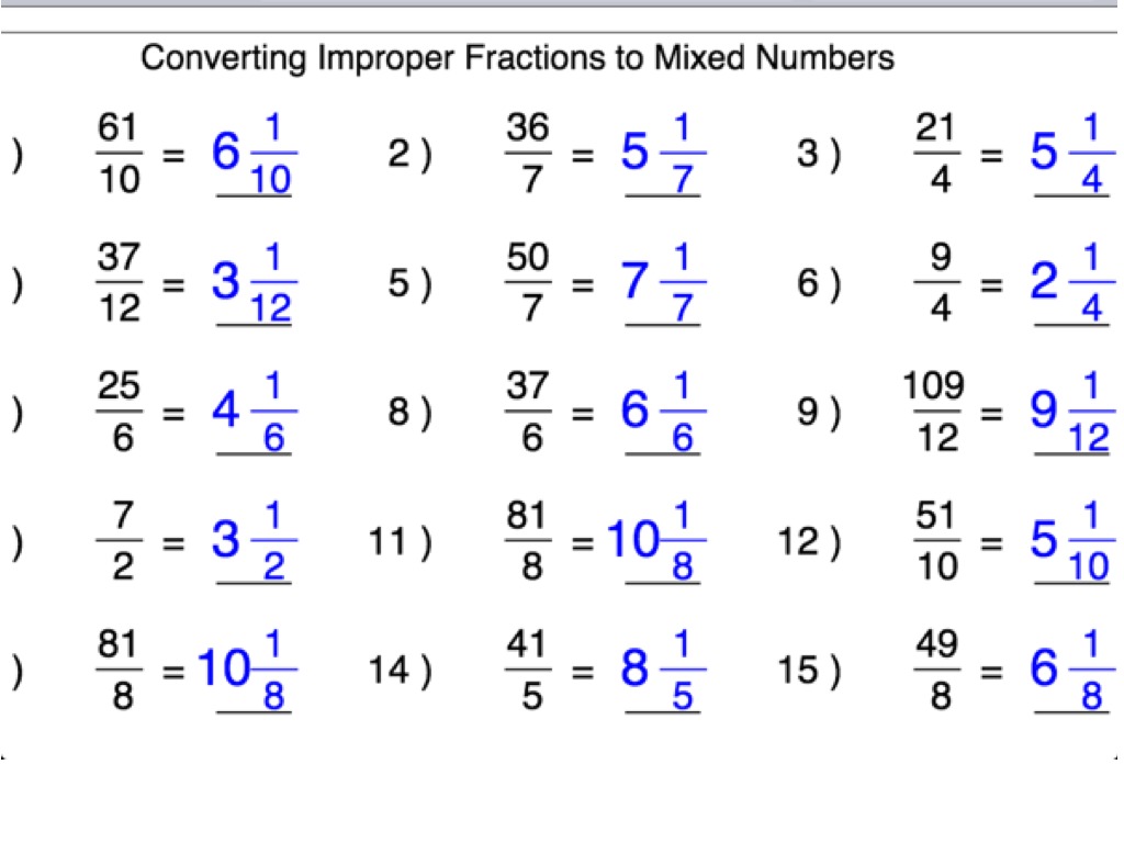 Convert Mixed Numbers Amp Improper Fractions Lesson Reference Notes Amp Practice