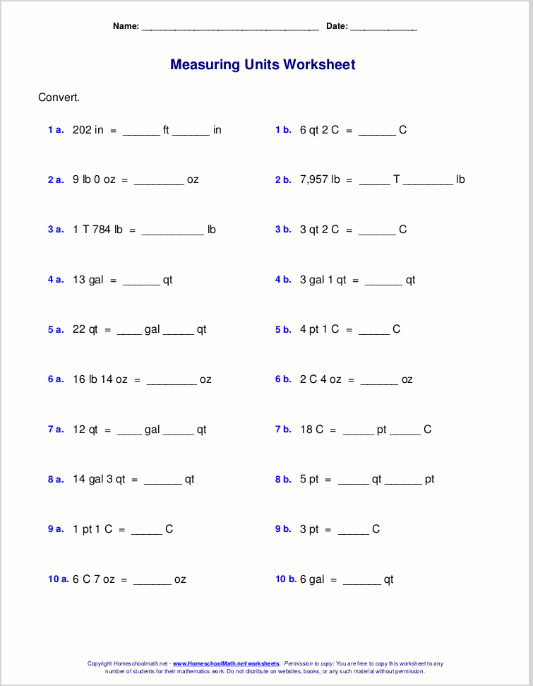 Converting Customary Units Worksheet Pdf