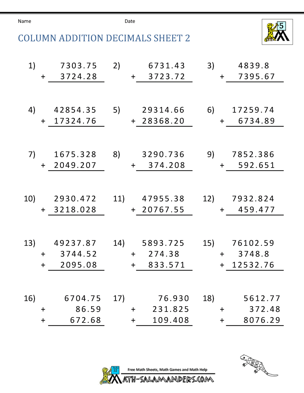 Corbettmaths Decimals Addition And Subtraction