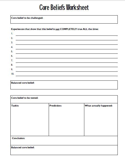 Core Beliefs Worksheet Pdf