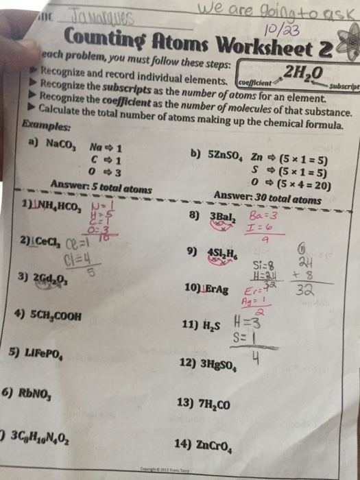 Counting Atoms Worksheet Answers