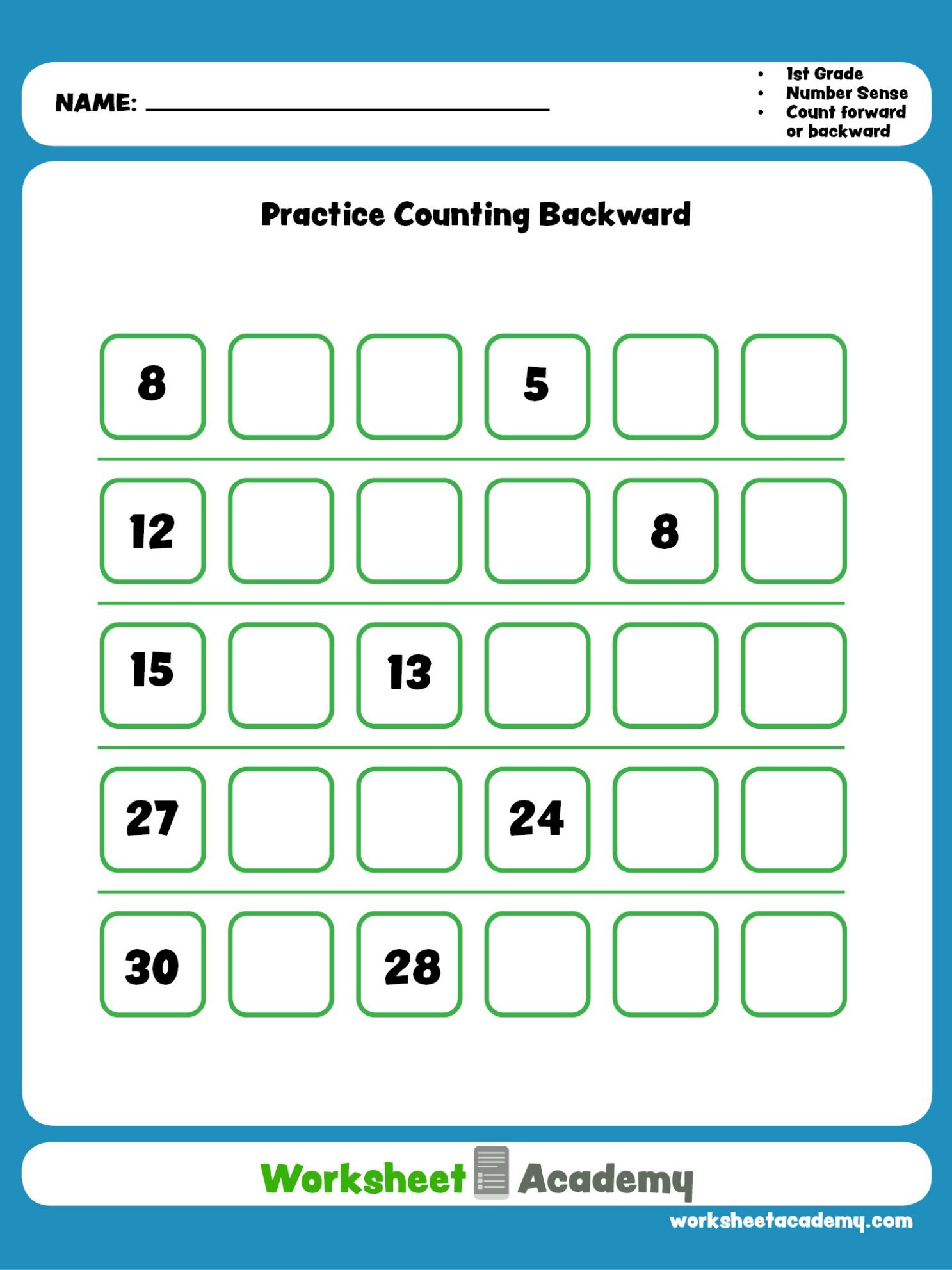 Counting Backwards Worksheets for Kids