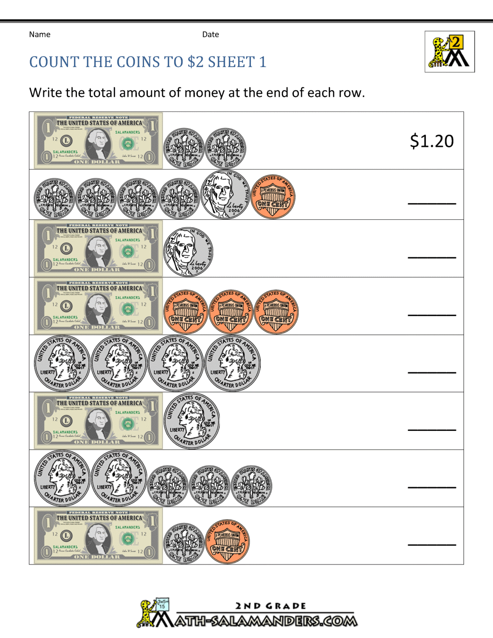 Counting Bills Worksheets for Kids