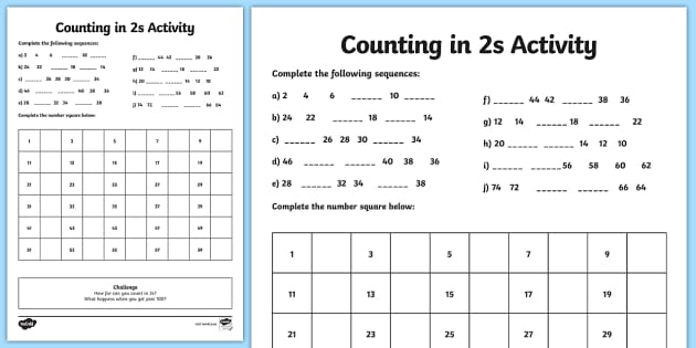 Counting by 2s Worksheet for Kids