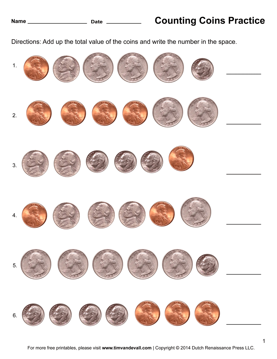 Counting Coins Worksheets Pdf