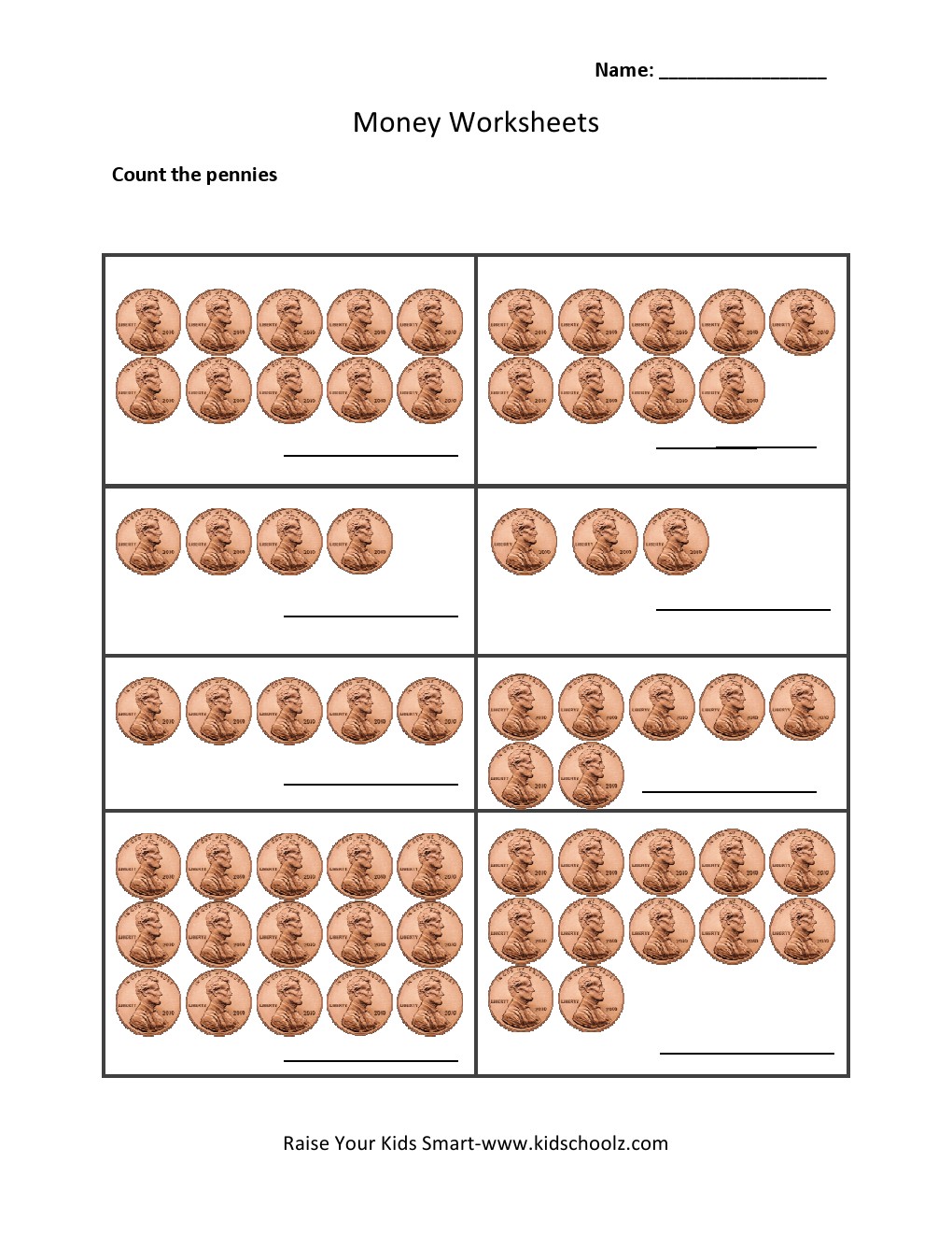 Counting Pennies Worksheets for Kids' Math Practice