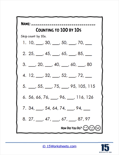 Counting To 100 Worksheets