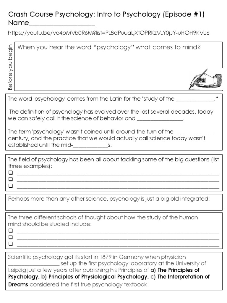 Crash Course Psychology #1 Worksheet Answers