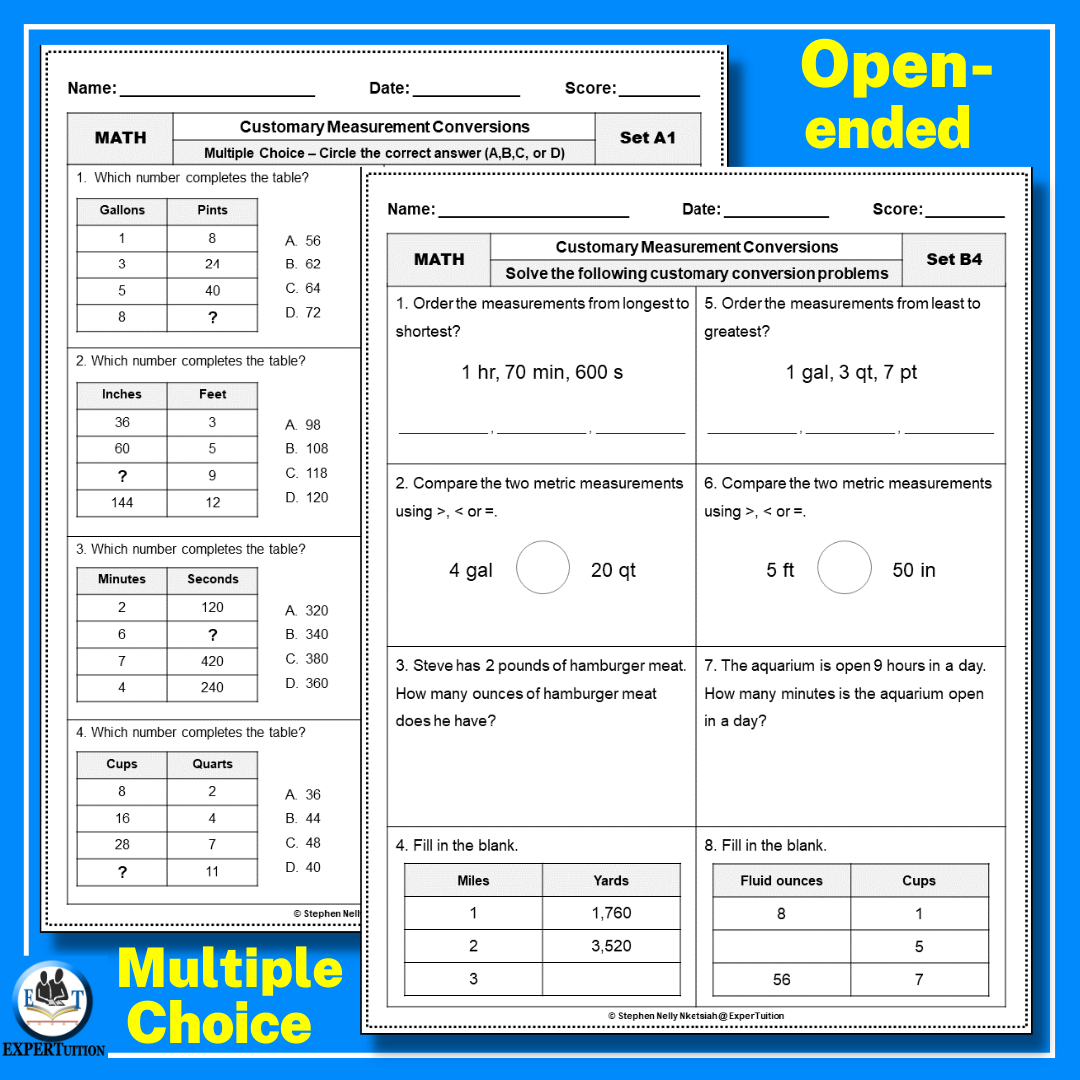 Customary Conversion Worksheet 4Th Grade