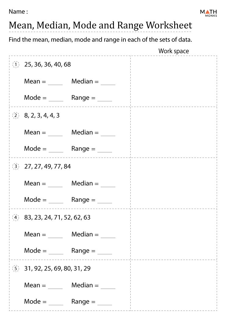 Customizable And Printable Mean Median Mode Range Worksheet Math Stem